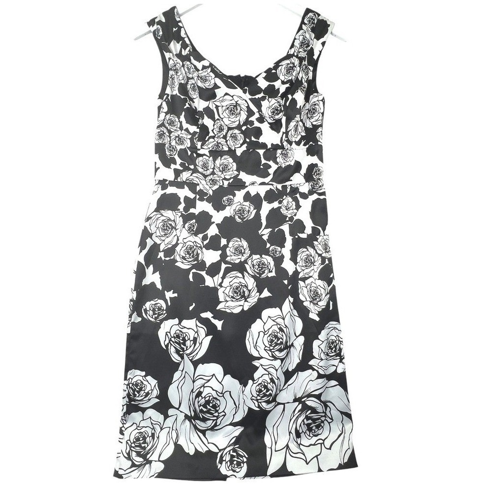White House Black Market‎ Floral Sheath Dress Black White 2 Cocktail Party Chic